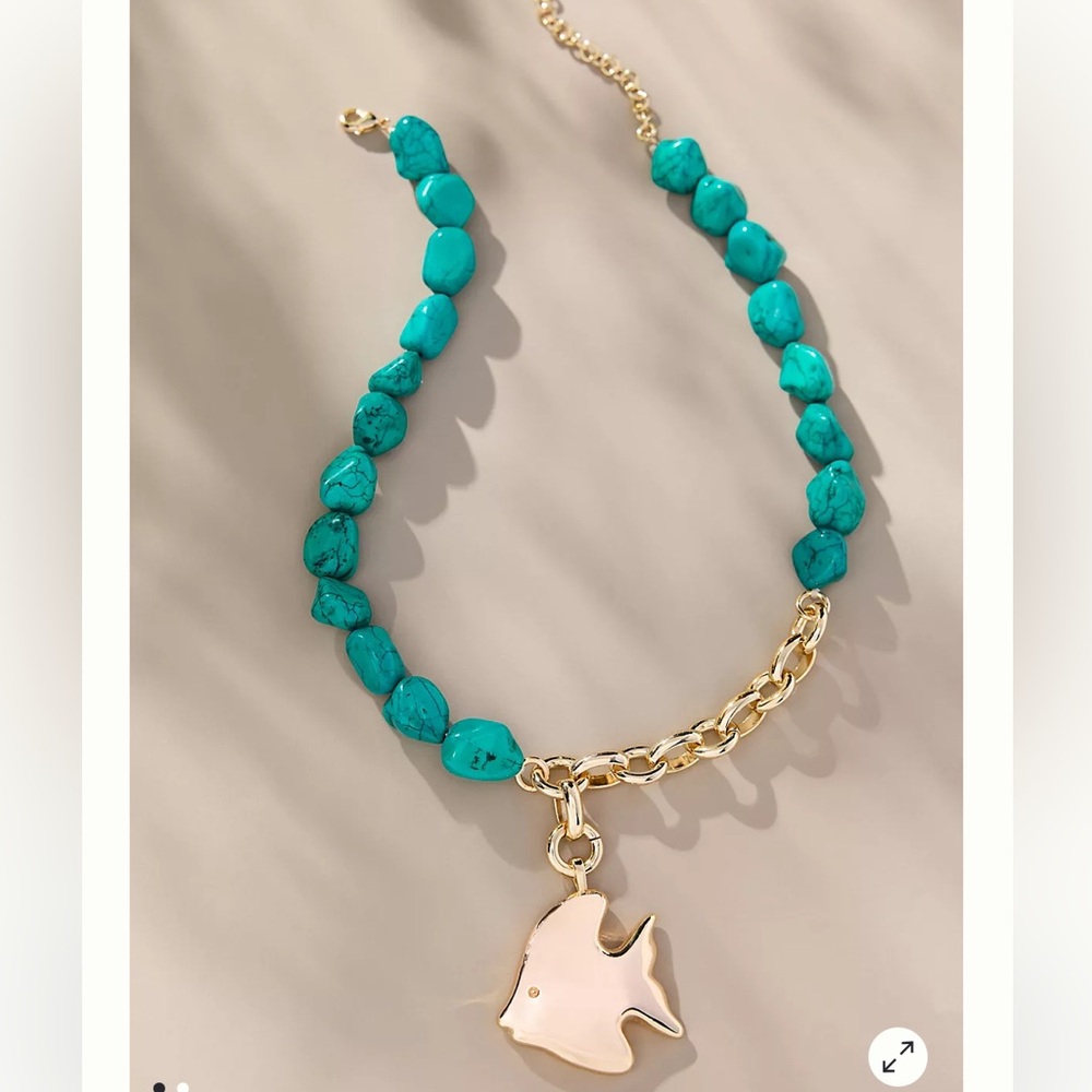 Anthropologie Turquoise Beaded Cluster Charm Necklace - Picture 5 of 10